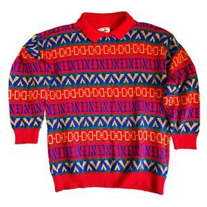 Copyright Sweater Made U.K. Preppy Academia Red Half Sleeve Geometric